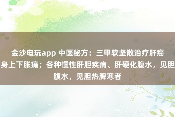 金沙電玩app 中醫秘方:三甲軟堅散治療肝癌;治療周身上下脹痛;各種慢性肝膽疾病、肝硬化腹水,見膽熱脾寒者