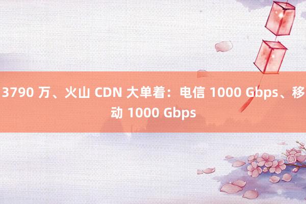 3790 萬、火山 CDN 大單著:電信 1000 Gbps、移動 1000 Gbps
