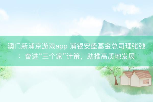 澳門新浦京游戲app 浦銀安盛基金總司理張弛：奮進“三個家”計策，助推高質地發展
