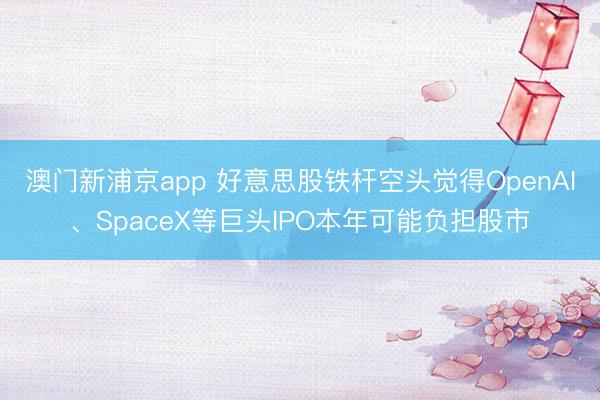 澳門新浦京app 好意思股鐵桿空頭覺得OpenAI、SpaceX等巨頭IPO本年可能負(fù)擔(dān)股市